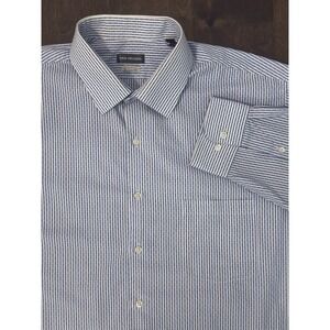 Van Heusen Size 17.5 Wrinkle Free Mens‎ Blue Striped Seersucker Button Up Shirt
